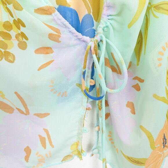 Free People Of Paradise Floral Bell Sleeve Sheer Blouse - Picture 6 of 9